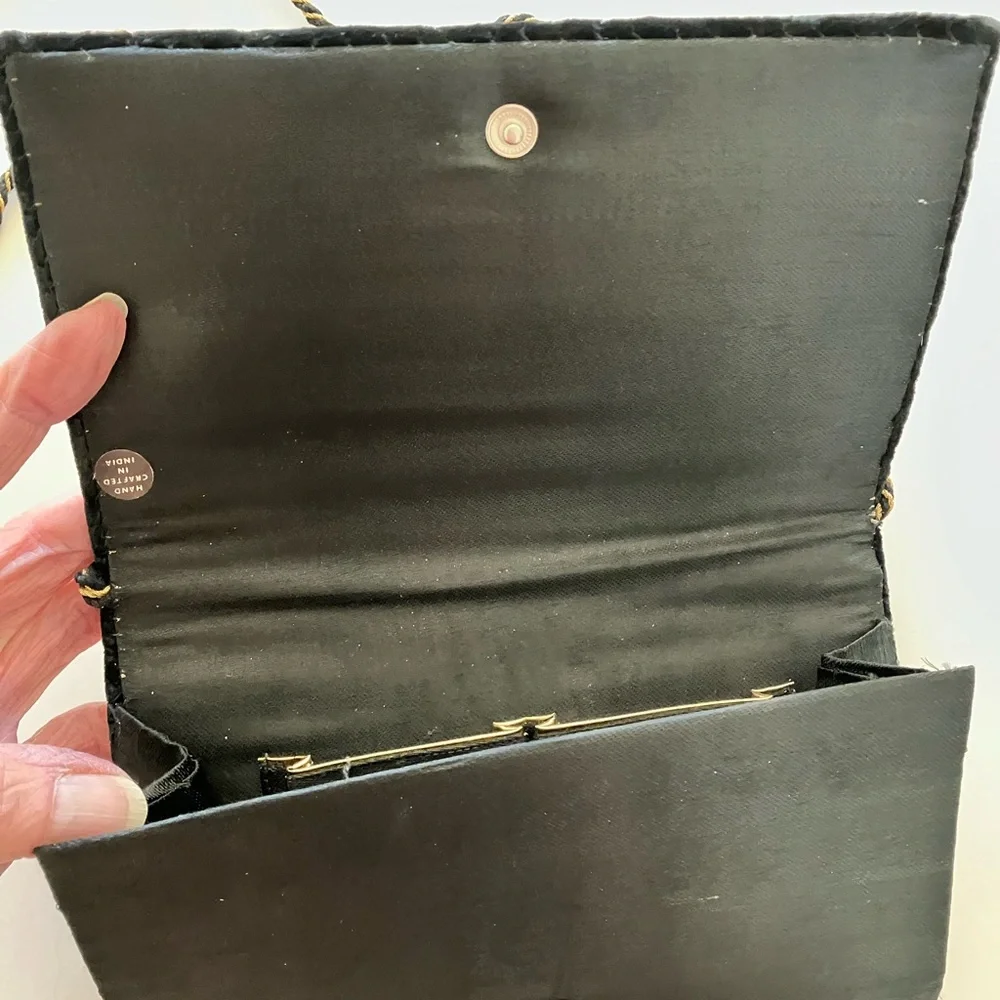 Embellished Black Velvet Evening Clutch Bag